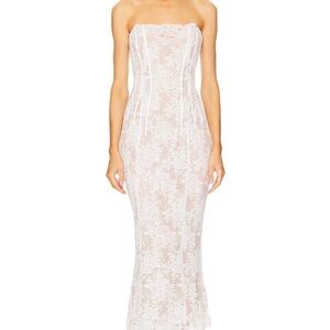V. Chapman Capulet Midi Strapless Lace Bridal Gown in White